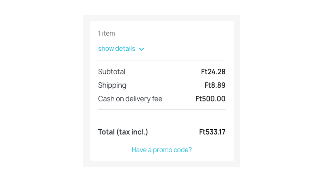 Checkout summary with a separate Cash on delivery fee line