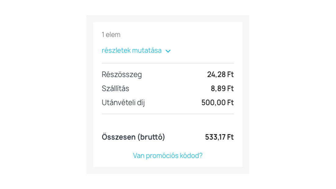 A pénztár összesítője külön Utánvételi díj sorral