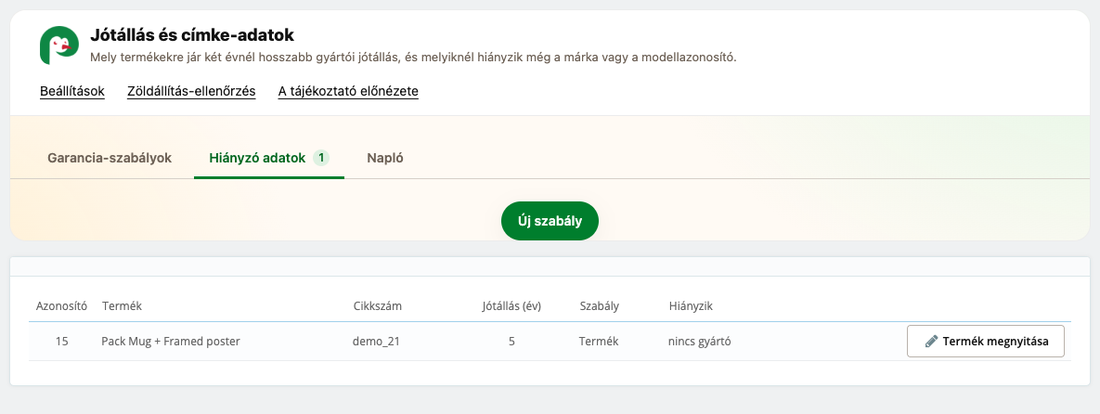 Hiányzó adatok: garanciás termék gyártó nélkül