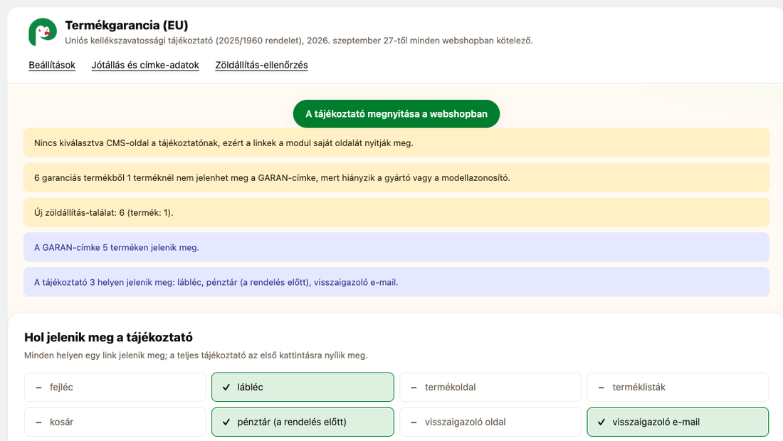 Áttekintés: figyelmeztetések, a tájékoztató megjelenési helyei és a nyelvek